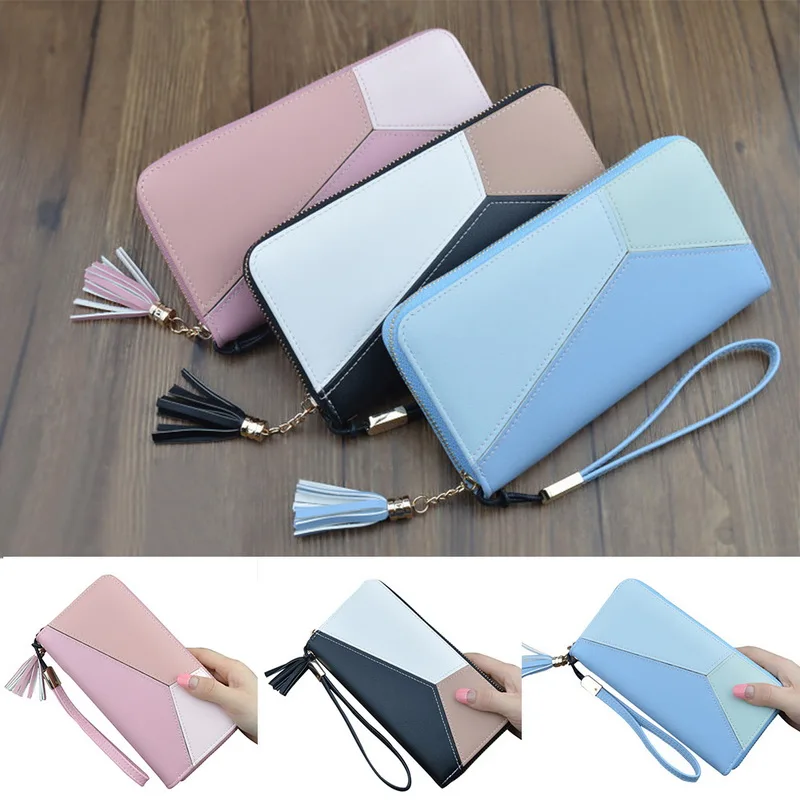 

MoneRffi Women PU Leather Long Zippe Coin Purse Card Holder Zipper Buckle Clutch Coin Purse Phone Clutch Card Wallets Tassel New