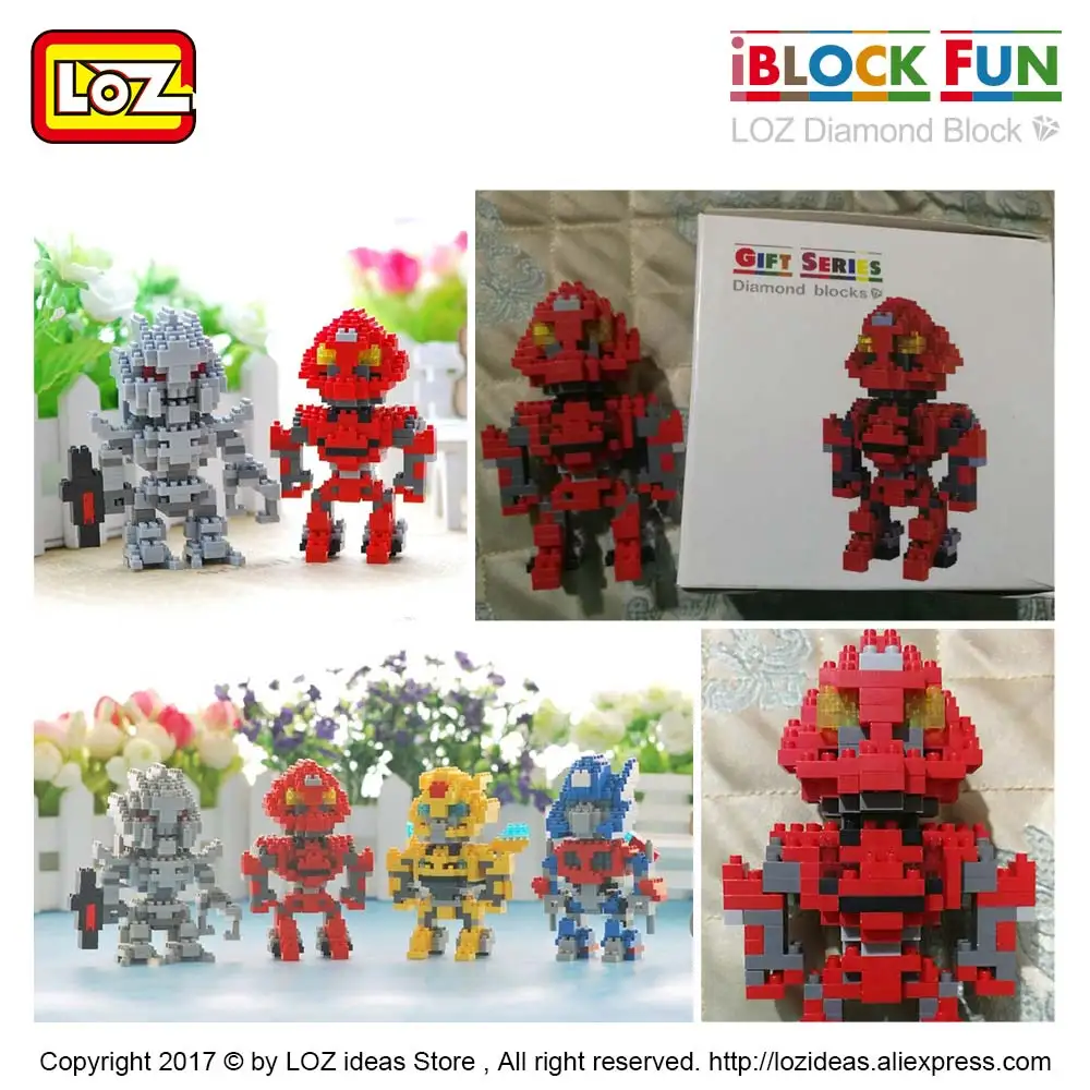 LOZ Berlian Blok Pendidikan Deformasi Robot Mobil Merah Gambar Aksi