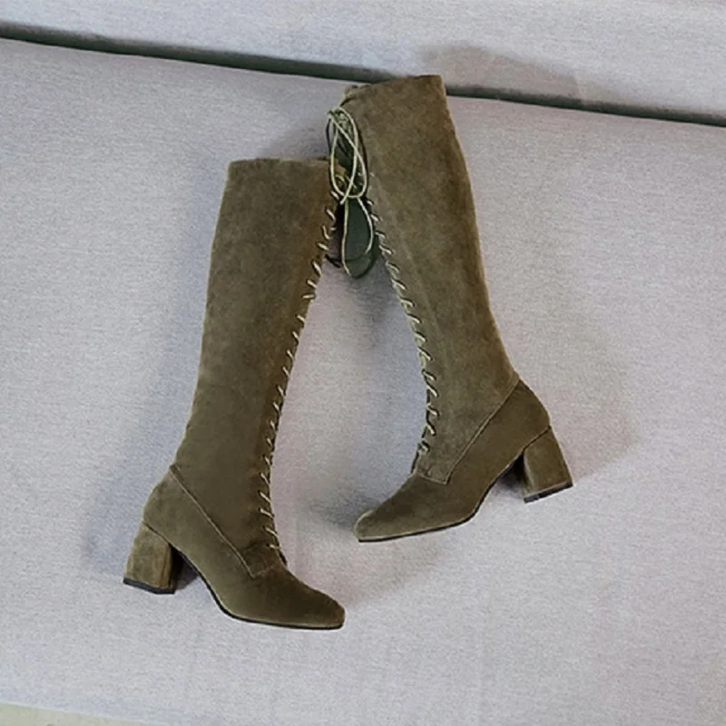 

2018T suede women's boots Europe and the United States large size front with flat with wild women's boots army green 1105