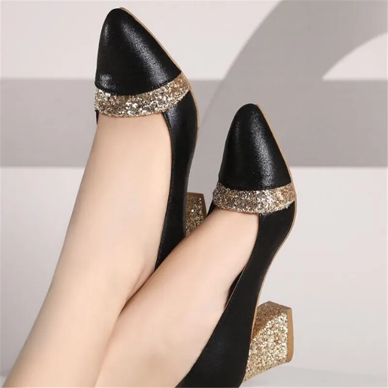Soft leather with women's shoes autumn new shallow mouth ladies pointed thick with single shoes female high heels mother Soft leather with women's shoes autumn new shallow mouth ladies pointed thick with single shoes female high heels mother