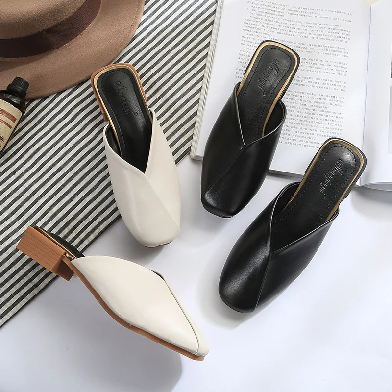 

Brand solid leather women cosy slippers plus size 34-43 closed toe mules lazy shoes spring modis grandma shoes sapato feminino