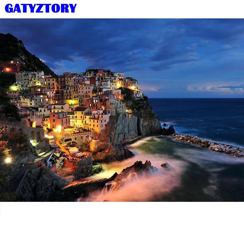 

Frameless Seascape Night DIY Painting By Numbers Unique Gift Home Wall Art Picture Hand Painted Oil Painting For Wall Artworks