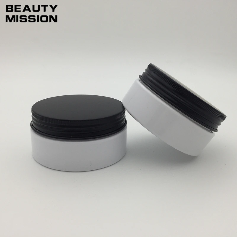 80ml empty white PET plastic container with black aluminum lid, round