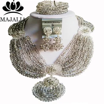 

2019 Fashion Nigeria Wedding african beads jewelry set Silver Gray Crystal necklace Bridal Jewelry sets Free shipping VV-180