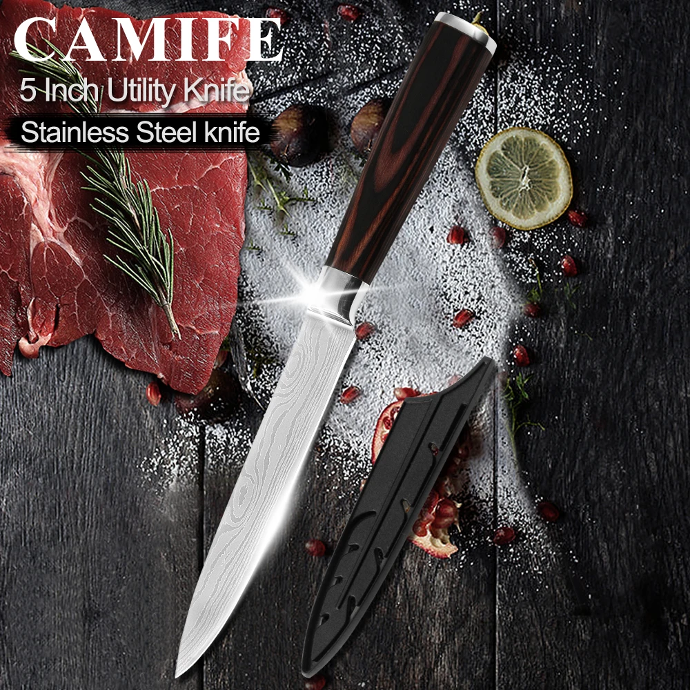 Нож из нержавеющей стали дамасский нож для нарезки овощей фруктов Santoku шеф повар