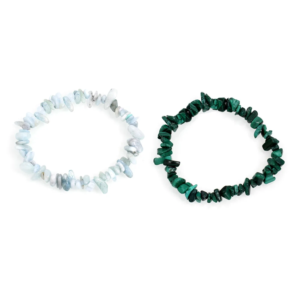 

YYW New Arrival Women Men Natural Jewelry Stone Bangles Natural Malachite Stone Elastic Single Strand Stoone Beads Bracelets