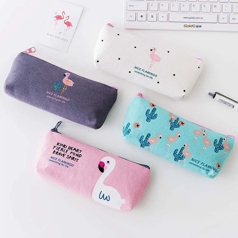 

1 Pcs Kawaii LONDON Flamingo Canvas Pencil Cases School Office Supplies Stationery Storage Pen Bag Lovely Pencil Bags Pen Pouch