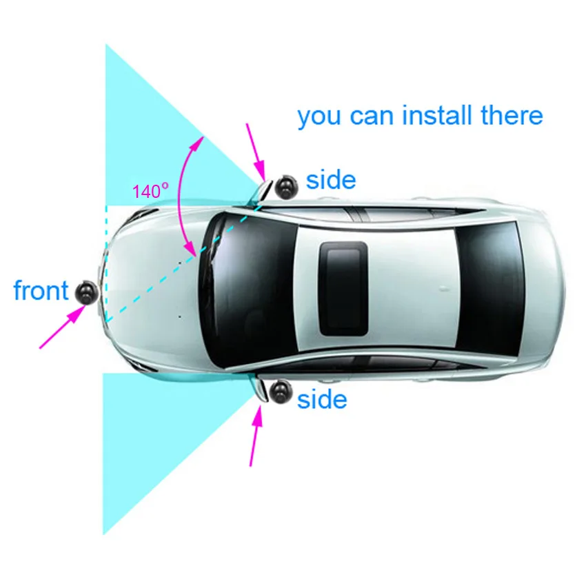 XCGaoon Мини CCD 140 градусов Широкий формат реальные Водонепроницаемый автомобиль спереди, вид сбоку Камера, 4 Слои Стекло линзы, без парковочные линии