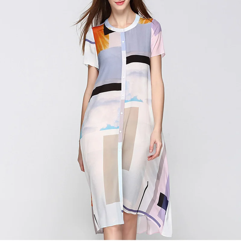 Spring and summer 2017 European American women's haute couture silk dresses Safari Style long print LYQ544 | Женская одежда