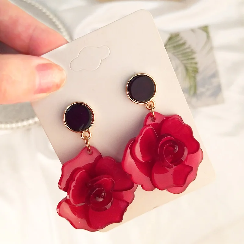 Guanlong Vintage Elegant Long Acetic Acid Acrylic Flower Earrings for Women Metal Acetate Resin Earings Fashion Jewelry Brincos (3)