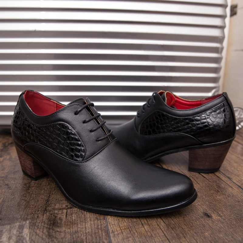 FUQIAO Men Dress Shoes Hight Increase 6CM High Heel Wedding Shoes Formal Dresses Footwear