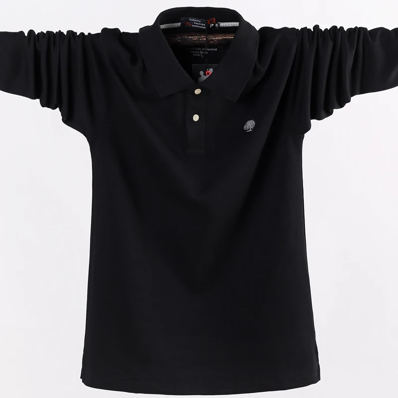 Рубашка поло с длинными рукавами более размера d, хлопковые мужские большие футболки, Осенние тонкие свободные большие размеры 5XL, мужские повседневные рубашки поло - Цвет: Черный