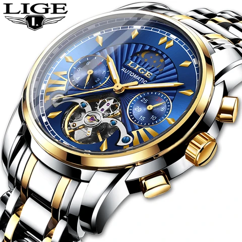Relógio de Negócios Tourbillon à Prova Relógio de Pulso Lige Luxo Automático Relógios Mecânicos Masculinos Clássico Masculino Dwaterproof Água Relógio
