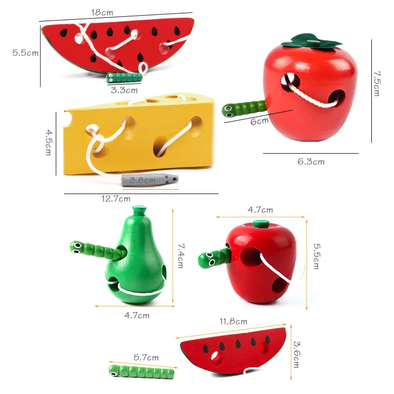 Монтессори детская деревянная игрушка червь едят фрукты Яблоко Груша арбуз Раннее Обучение Классические игрушки деревянные для детей подарок