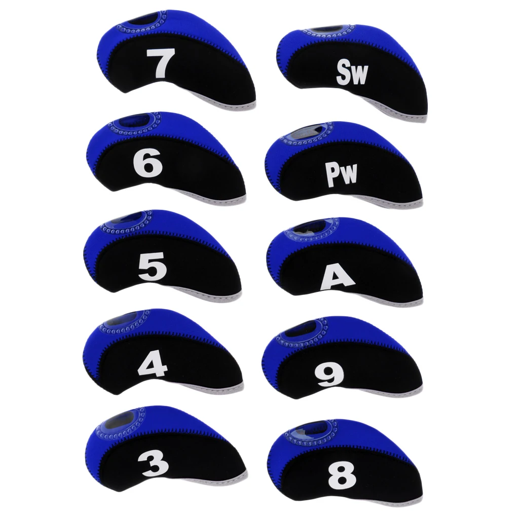 10pcs/pack Neoprene Golf Club Headcover Wedge Iron Cover Protactive Two-tone Transparent hole Easy to Distinguish