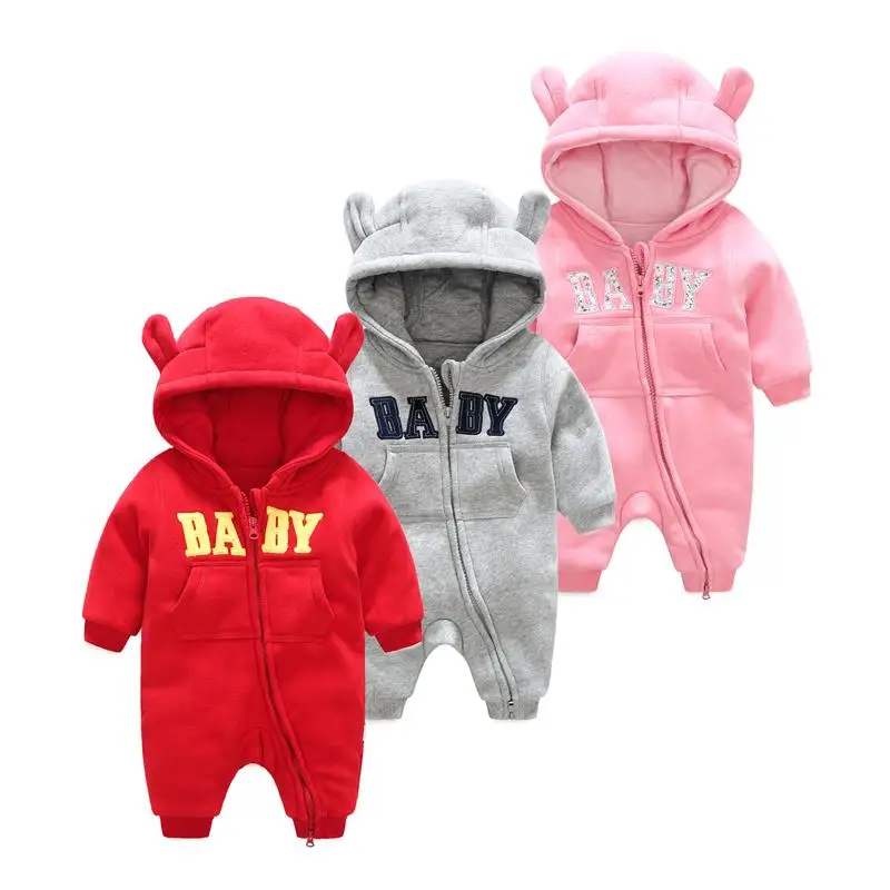 

Autumn Winter baby Rompers Thick Climbing Clothes Boys Girls Baby Cotton One-piece Thick Hooded Baby Outwear For 3-12M