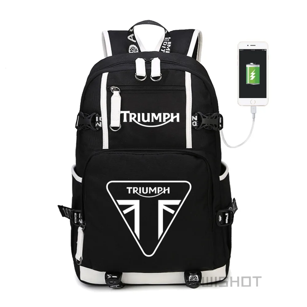 WISHOT triumph motorcycle multifunction USB charging backpack teenagers