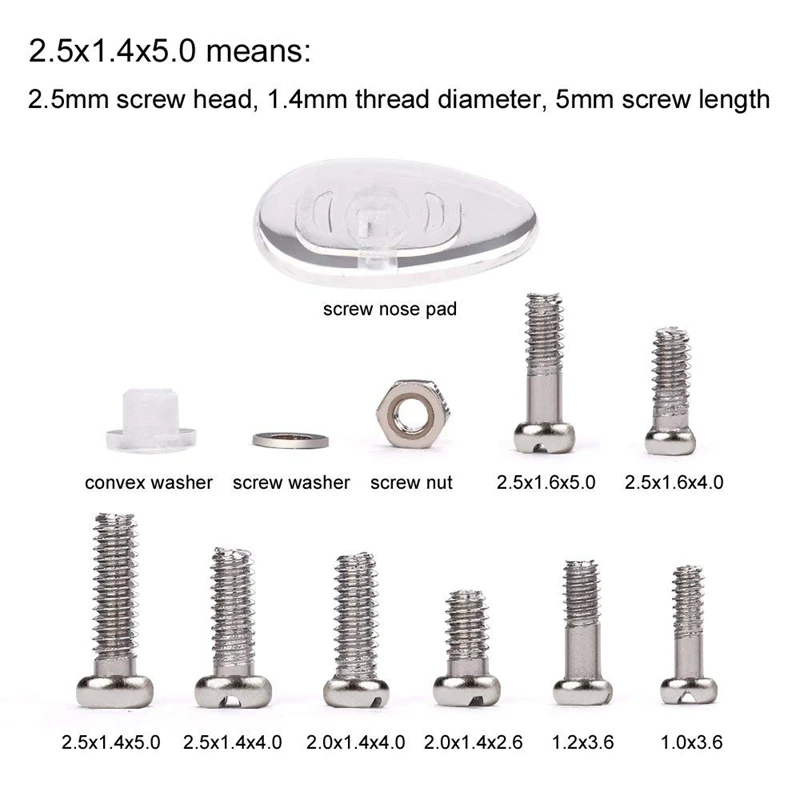 Eyeglass Screw Size Chart