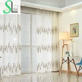 

Slow Soul Beige Grey Green Curtain Window Curtains Embroidered Floral French For Living Room Tulle Kitchen Bedroom Sheers