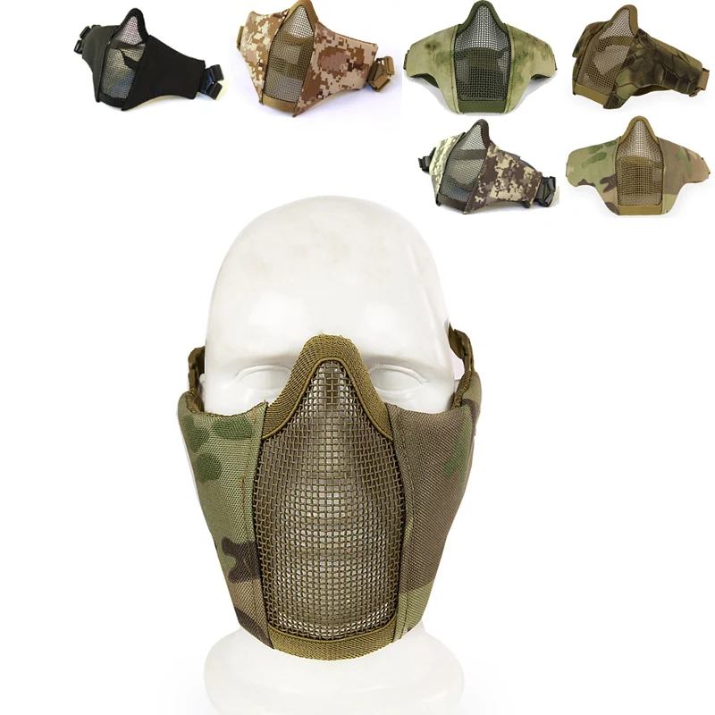 Airsoft Mask Half Lower Face Metal Steel Net Mesh Mask Hunting Tactical Protective CS Halloween