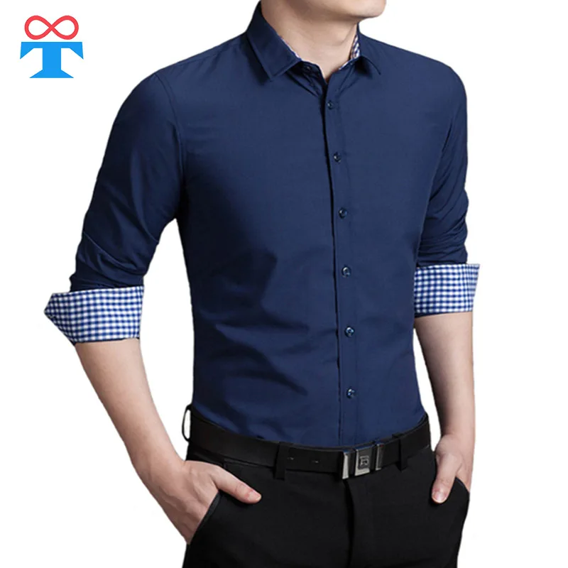 100% хлопок Для мужчин рубашка Smart Повседневное Франции Однотонная slim Fit с длинным