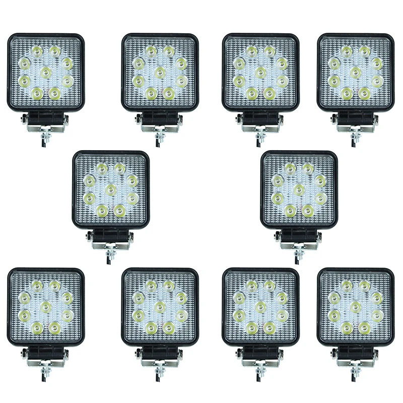 

10pcs waterproof 27w work light Square Car LED Work Light 12V Spot DRL Lamp For 4x4 Offroad ATV Truck Tractor 4WD Fog Lights