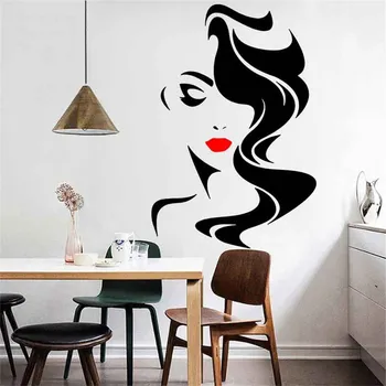 

Long Hair Lashes And Brows Wall Sticker Beauty Salon Barbershop Decoration Vinyl Hair Cut Stickers Make Up Art Wallpaper Murals