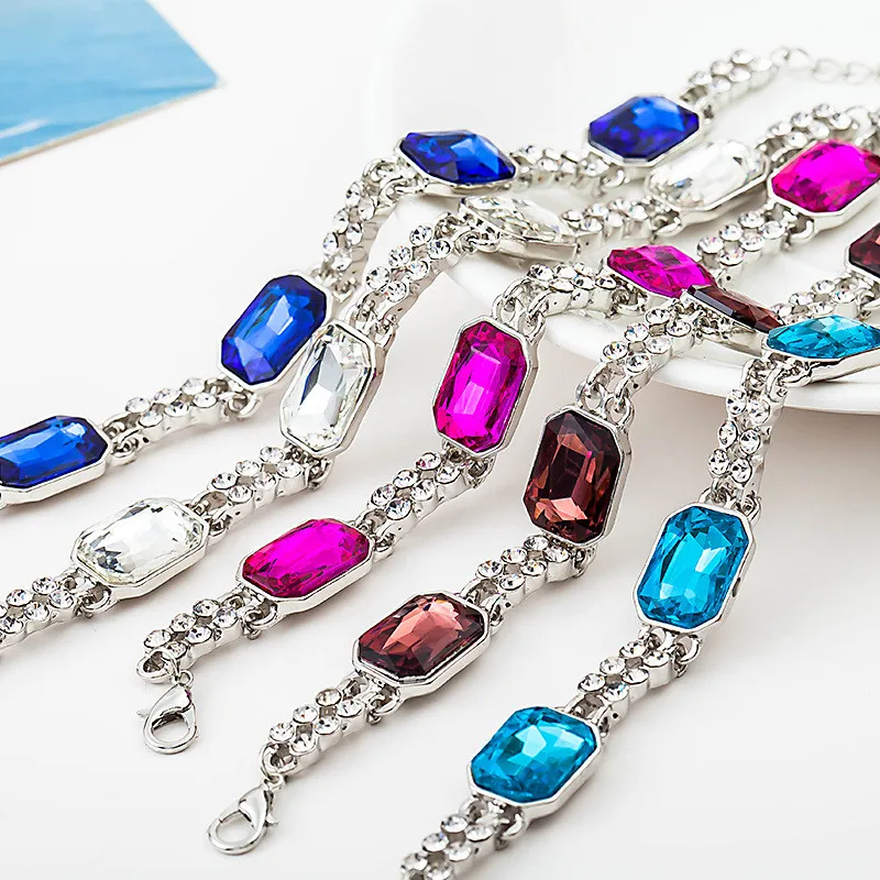 6-Colors-4-Square-Shiny-Crystal-Double-Clear-Rhinestone-Chains-Fashion-Bracelets-For-Women