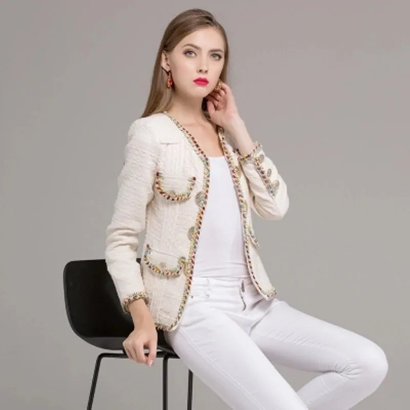 

ZAWFL HIGH QUALITY New Fashion 2019 Winter Designer Jacket Women's Long Sleeve Relief Tweed Embellished Short Jacket