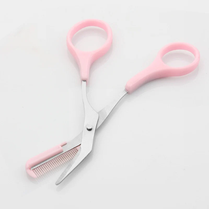 Shellhard 1pc Portable Women Eyebrow Trimmer Scissors Comb Eyelash Hair Cutter Remover For Makeup Tool