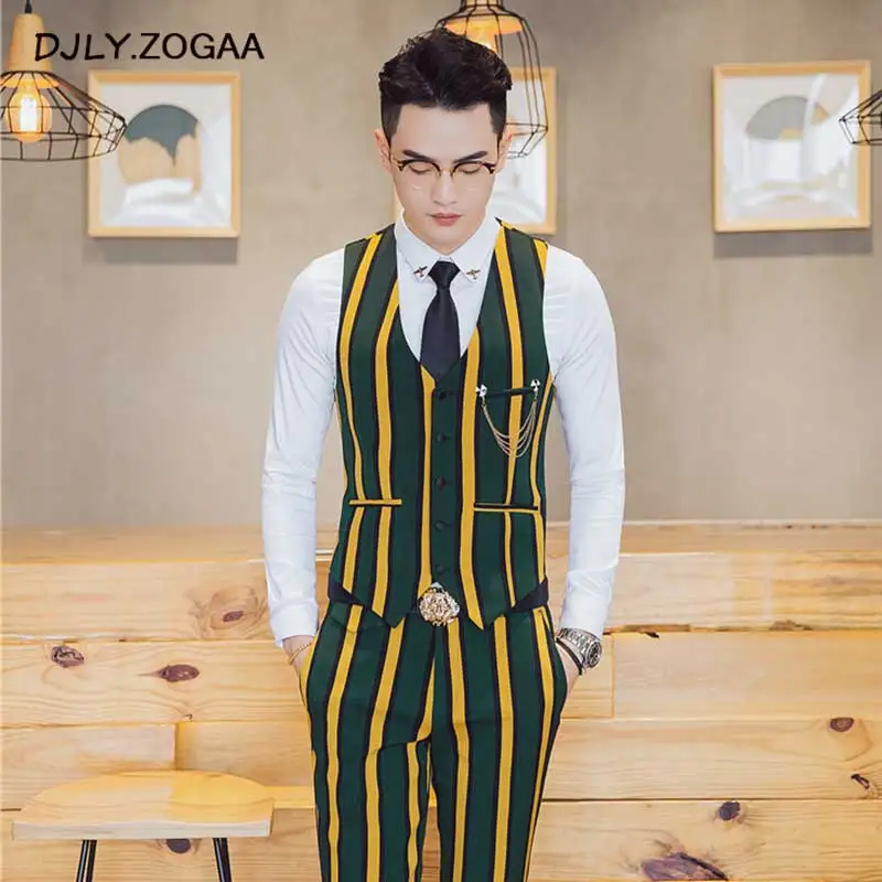 ZOGAA 2019 Vertical Stripe Men Business Suit Male Thin Double Breasted Jacket Men's Fashion Vest + Pants + Jacket 3PCS Suit ZOGAA 2019 Vertical Stripe Men Business Suit Male Thin Double Breasted Jacket Men's Fashion Vest + Pants + Jacket 3PCS Suit