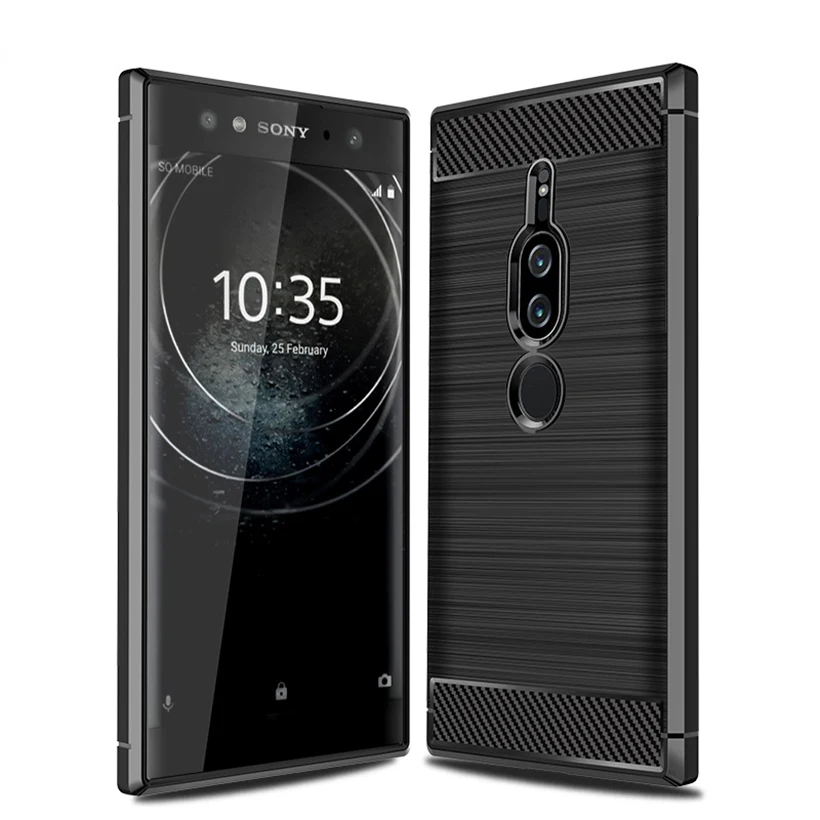 Углеродное волокно чехол для sony Xperia XA1 ультра XZ1 XA2 XA3 XZ2 компактный XZ3 XZ4 L1 L2 L3 XA4 XZ5 2 20 10 Plus чехол силиконовый чехол - Цвет: Black 001