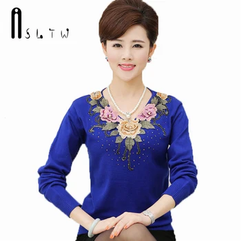 

ASLTW M-XXXXL New Women's Sweater Plus Size Spring Fashion Embroidery Basic Shirt Jumper Long Sleeve Sweater Women