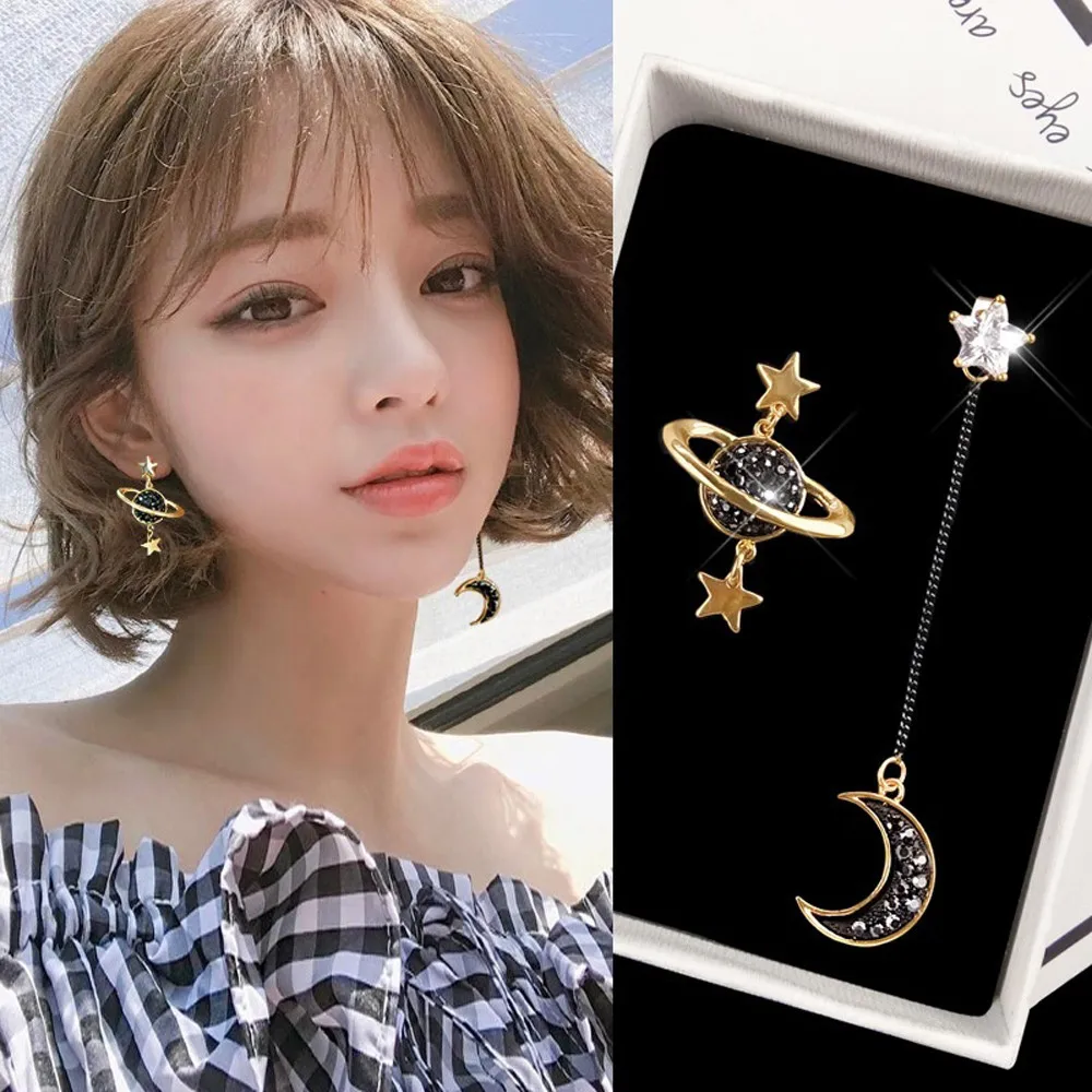 Diomedes 2019 Hot New Asymmetrical Star Moon Fashion Earring Simple High Quality Gold Earrings Female korean 19MAR14