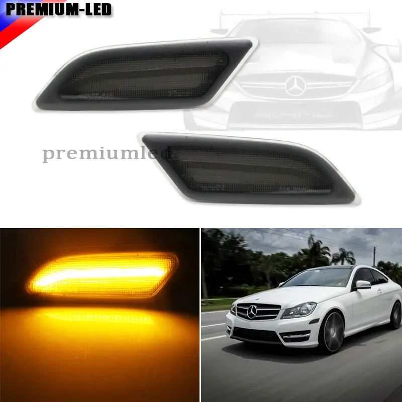 

(2) Euro Smoked Lens Amber LED Side Marker Lights For 2012-2014 Mercedes Benz W204 LCI C250 C300 C350 Sedan/Coupe