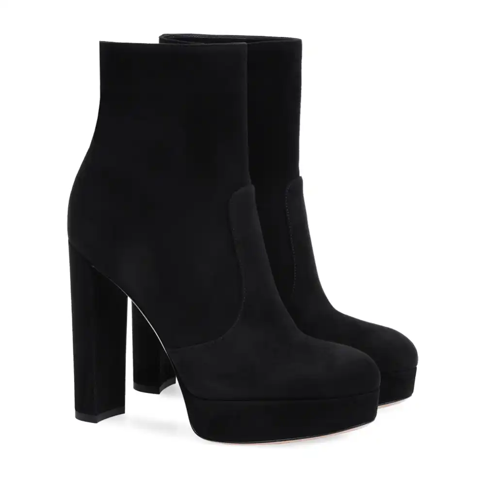 black suede block heel boots