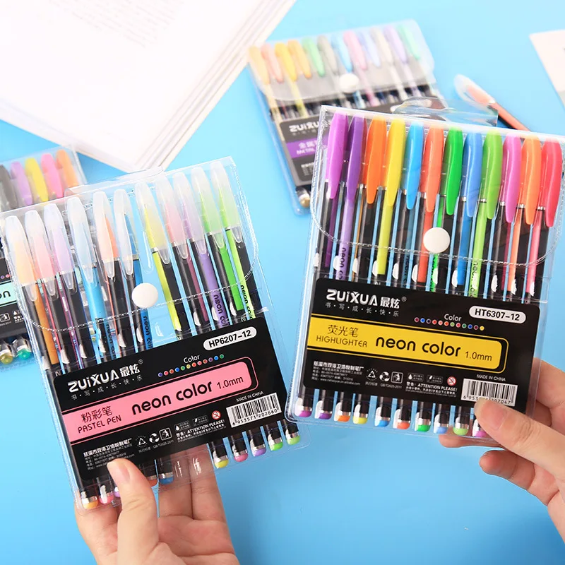 

12 Color Gel Pen Set Metallic Pastel Glitter DIY Sketching Painting Drawing Doodling Marker Pen School Stationery for Kids Gifts