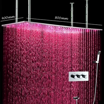 

Modern Ceiling LED Big Rain Shower Faucets Set 400*800mm Overhead Rainfall Bath Thermostatic Mixer Set Luxury System