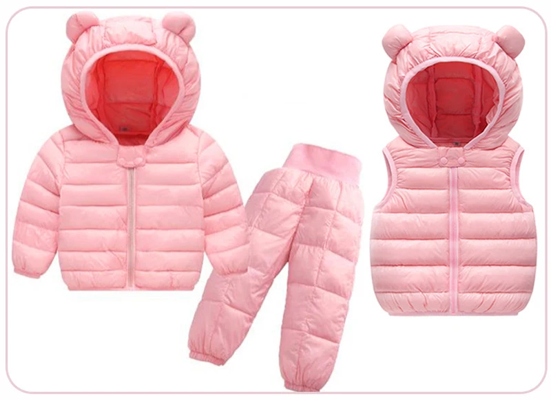 pink 3 шт./компл. Рождество детский спортивный костюм для девочек, пуховая куртка+ жилетка+ штаны, комплект из Водонепроницаемый Костюмы комплект куртка-пуховик на зиму теплый спортивный костюм для мальчиков - Цвет: pink