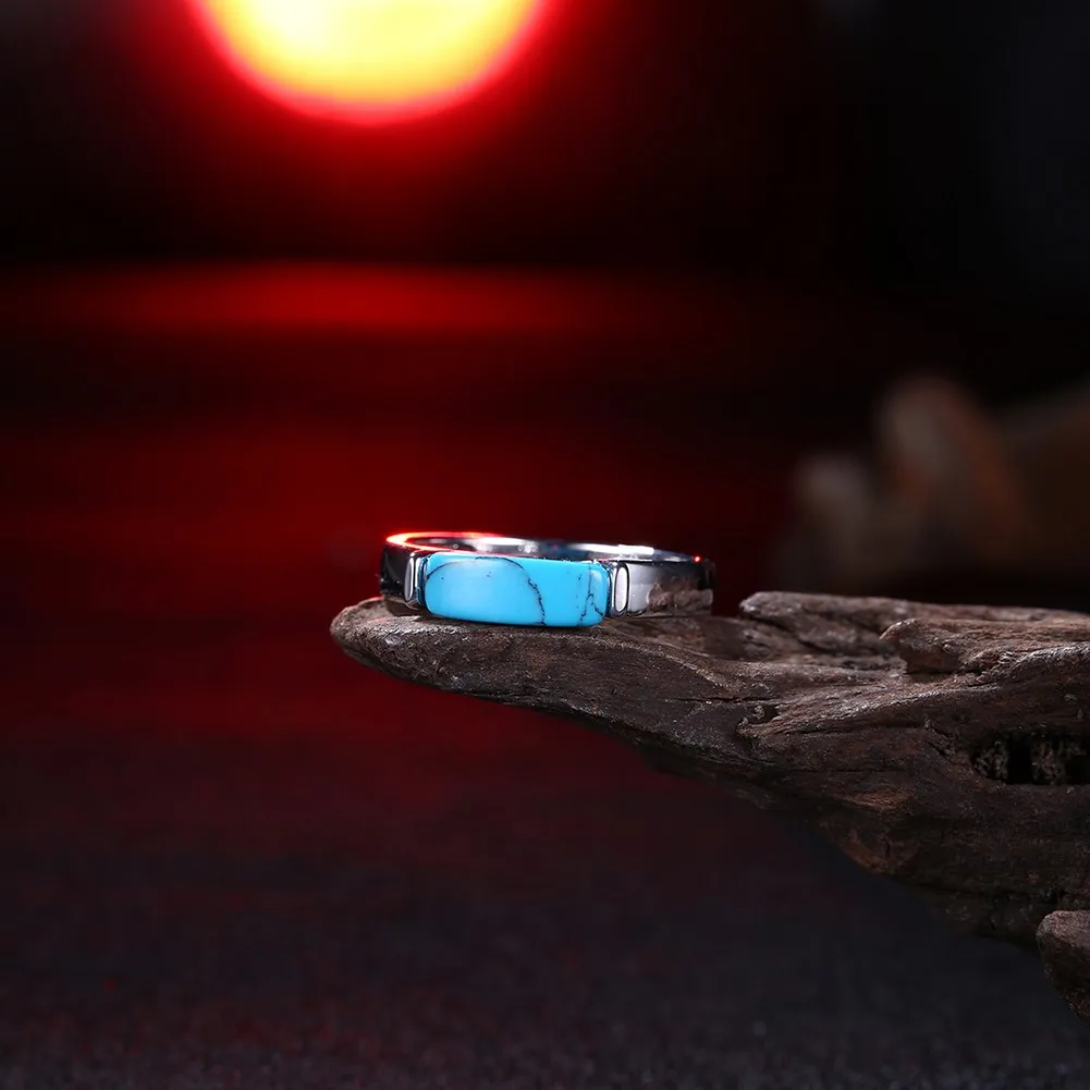 INALIS Brand Classic Simple Design Blue Kallaite Turquoises Natural Stone Rings For Women OL Style Unisex Charm Party Rings