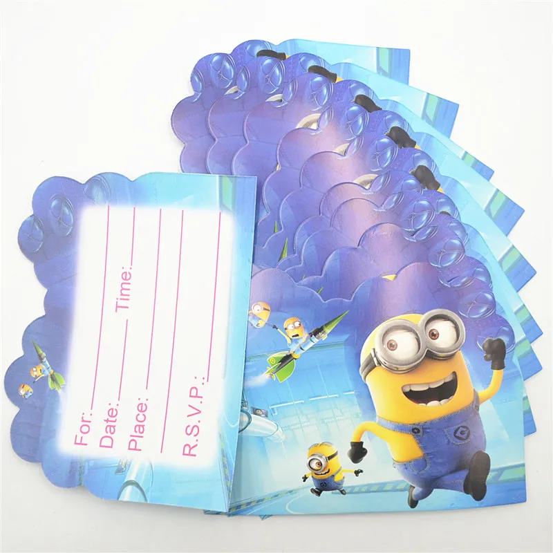 

10pcs/lot Cartoon Minions Supplies Party Invitation Card Children's Birthday Decorations Kids FestivalSupplies