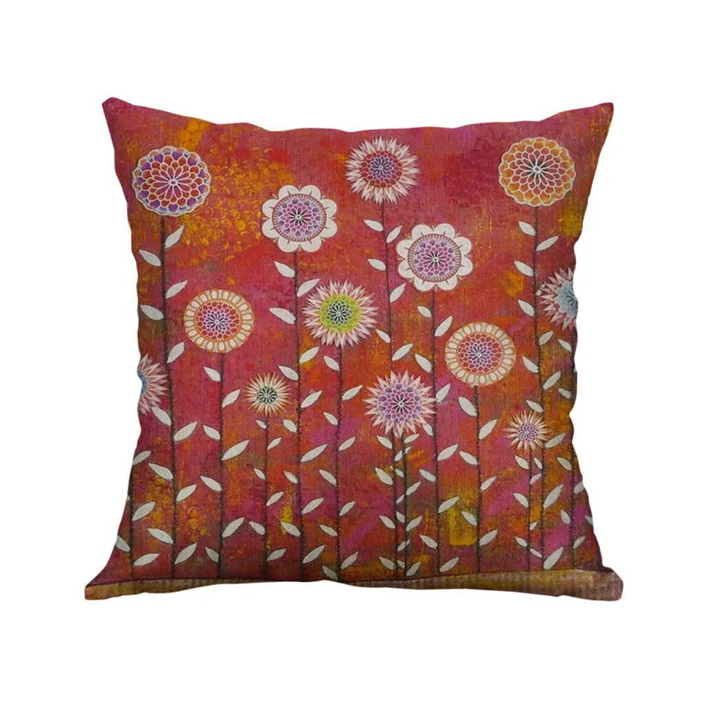 Simple Linen Blend 45*45cm Pillowcase Cute Cartoon Flower House Cushion Cover Home Bedroom Sofa Chair Decorative Pillowcase|Наволочка| |