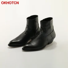 OKHOTCN Genuine Leather Men Boots Black Pointed Toe Luxury Fashion Classic Business Office Formal Ankle Boots Zip Men Shoes Male vivodsicco men boots genuine leather black pointed toe luxury fashion classic business office formal ankle boots men shoes male