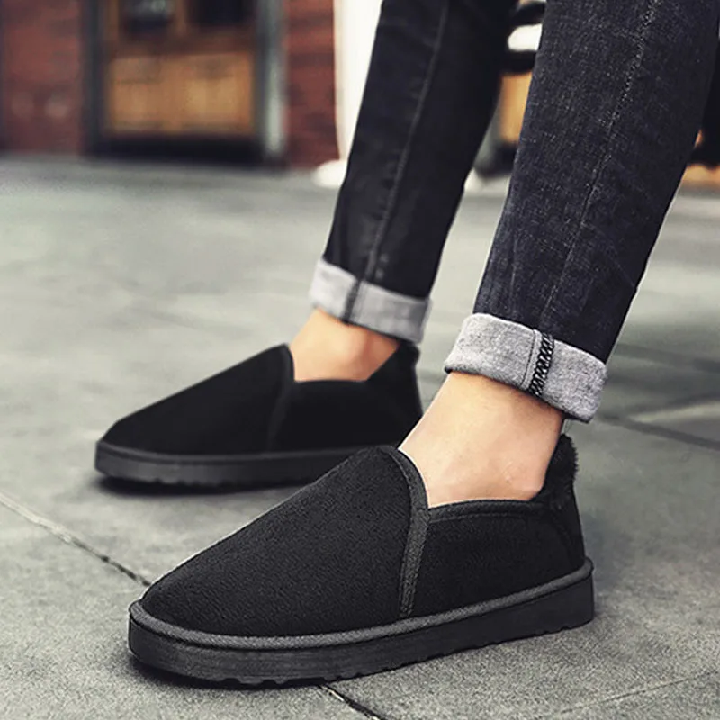 Winter Hot Sale Warm Men Cotton Slippers Shoes Big Size 36-45 Winter Wrapped Heel Home Slippers Men With Fur Mans footwear - Цвет: Black