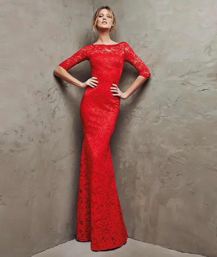 2016 Red Sexy Half Sleeve Evening Dress Floor Leng...