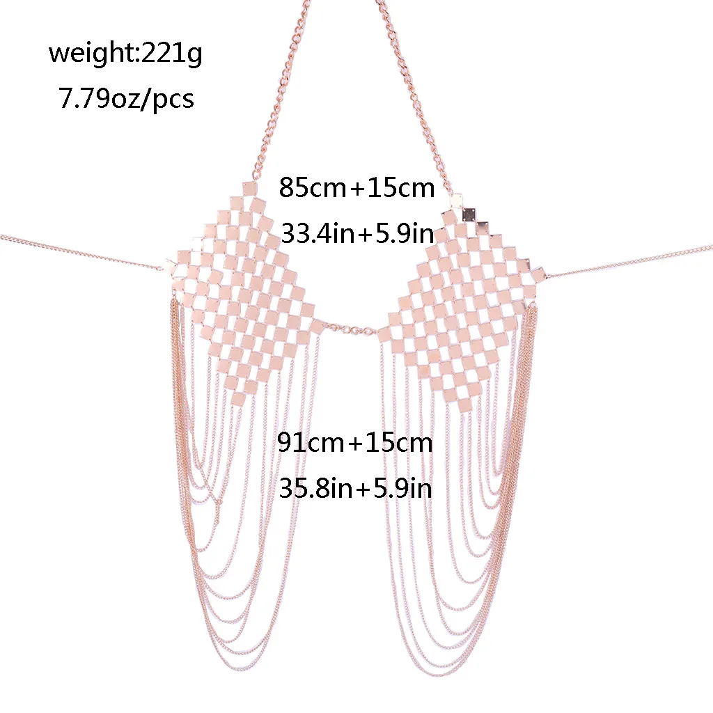 Женский позолоченный металлический бюстгальтер с пайетками цепочка бахрома из цепочек для тела ожерелье новые аксессуары для бикини украшения для тела
