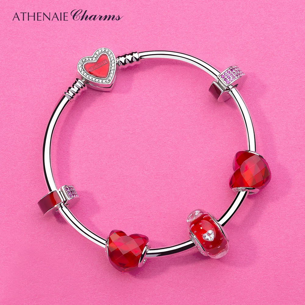 ATHENAIE Original 925 Sterling Silver Heart Shape of Love Red Beads for Charms Bracelet Jewelry Valentine's Mother's Day GIFT 5
