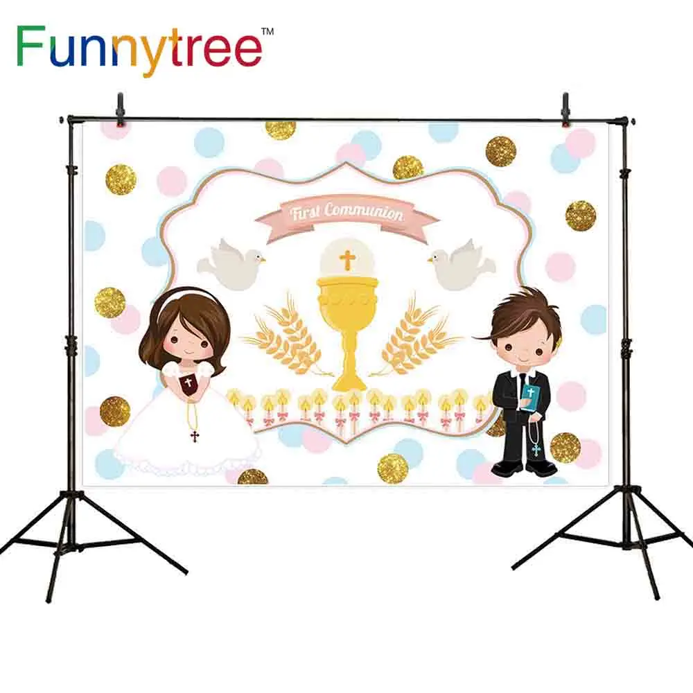 

Funnytree communion photographic background cartoon baby kid pigeon polka dot backdrop photography photocall for photo shoot