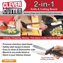 Clever Cutter 2 in 1 Kitchen Knife & Cutting Board Scissors Stainless Steel Kitchen Food Cutter for Meat Vegetable