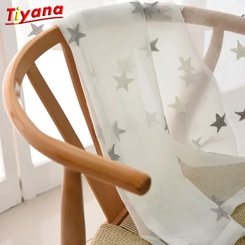 

Children Decorative Curtain Star Embroidery White Linen Tulle Curtains For Living Room Grey Sheer Drapes For Bedroom X-WP159 *VT